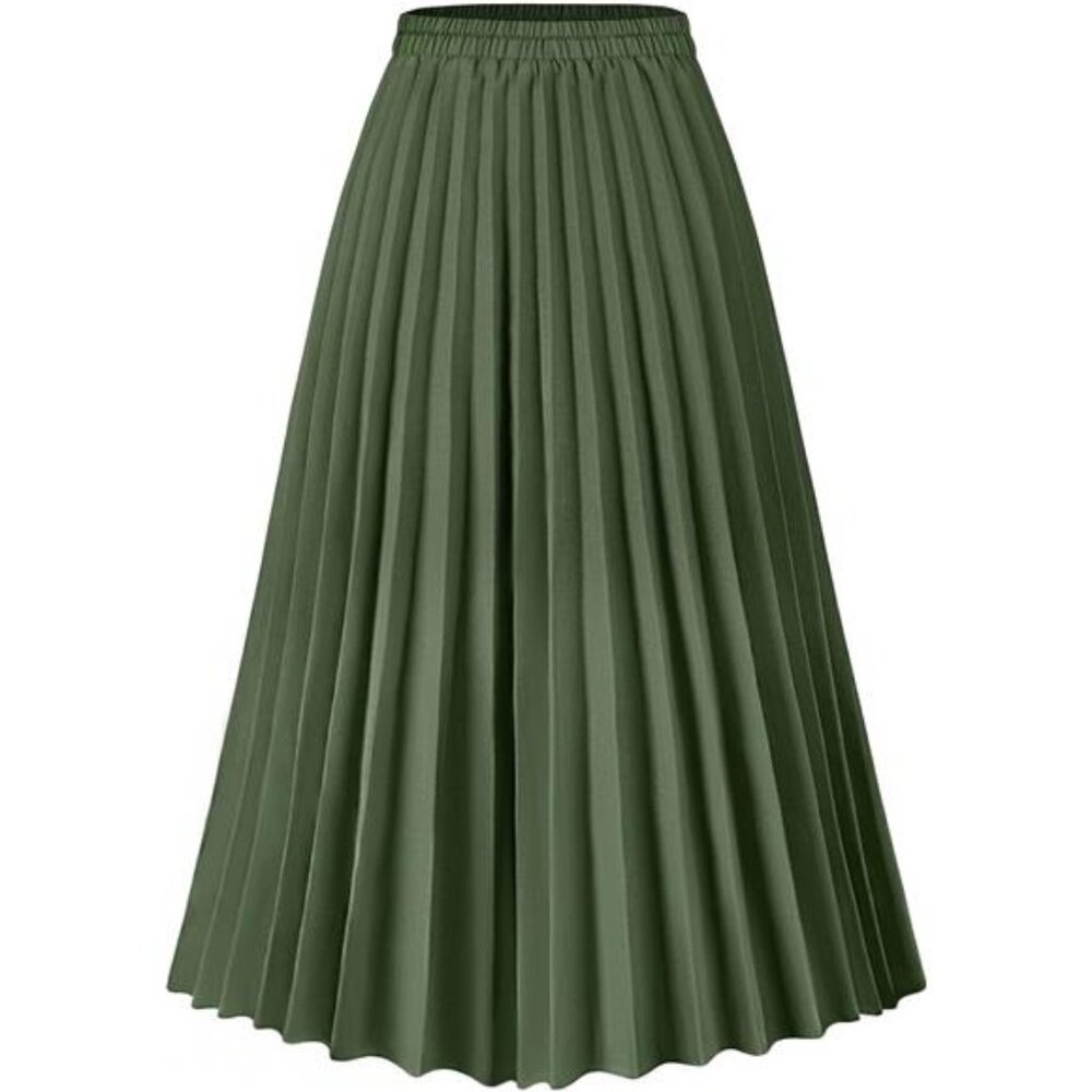 Womens Skirt Leopard Print Midi Long Shirring Pleated Skirts High